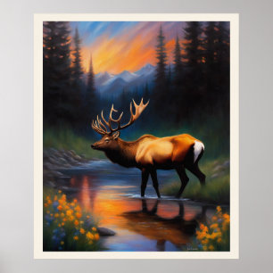 Majestic Elk in Rocky mountains Nature Scene Poster