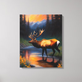 Majestic Elk Permanent Mountain Steam Painting Canvastryck