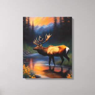 Majestic Elk Permanent Mountain Steam Painting Canvastryck