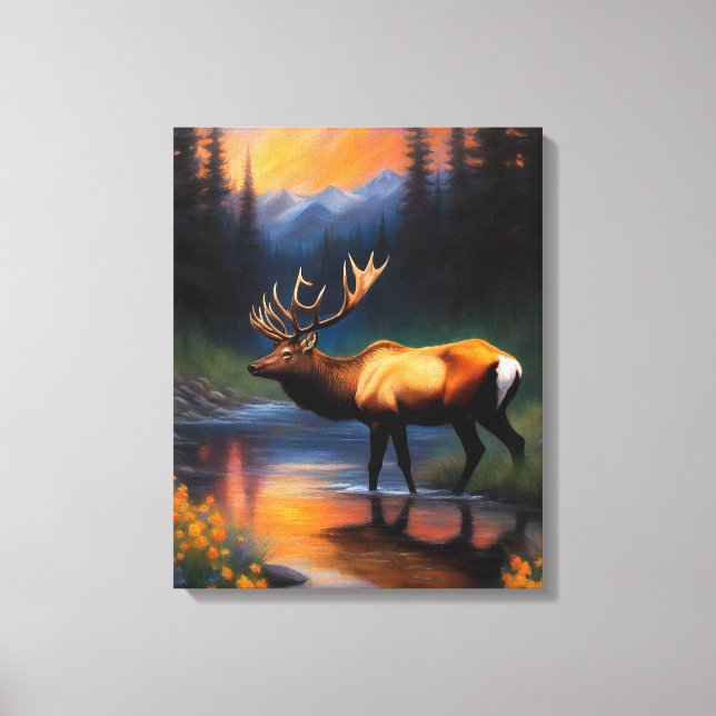 Majestic Elk Permanent Mountain Steam Painting Canvastryck (Framsida)