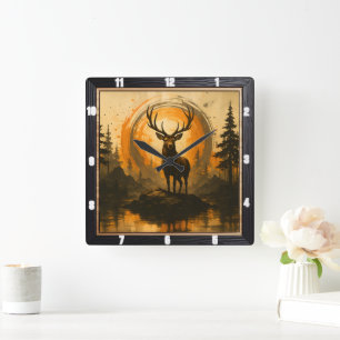 Majestic Elk Sten Forest Fyrkantig Klocka