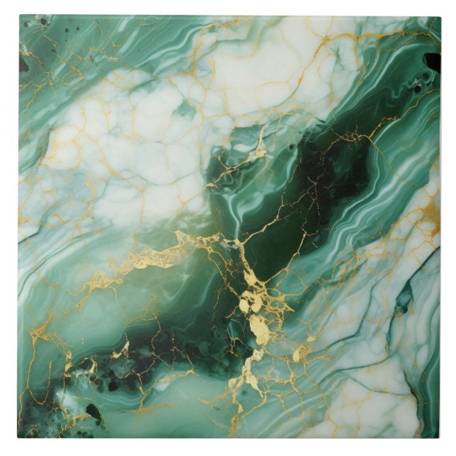 Majestic Emerald & Guld Art Tile Kakelplatta (Framsidan)