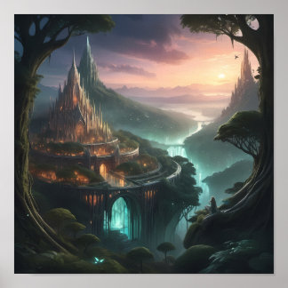 Majestic Fantasy Castle - Enchanted Ligcape Art Poster