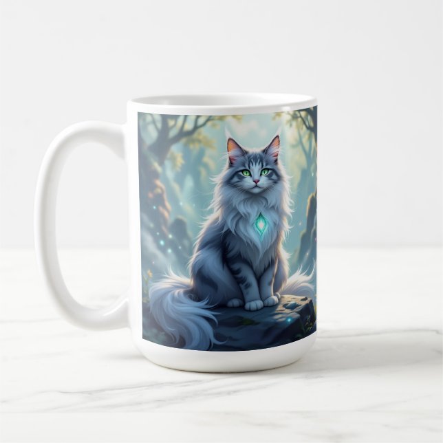 **Majestic Fantasy Cat with Mystical Aura – High F Kaffemugg (Vänster)