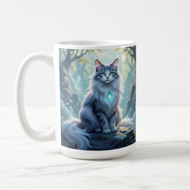 **Majestic Fantasy Cat with Mystical Aura – High F Kaffemugg (Vänster)