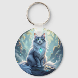 **Majestic Fantasy Cat with Mystical Aura – High F Nyckelring