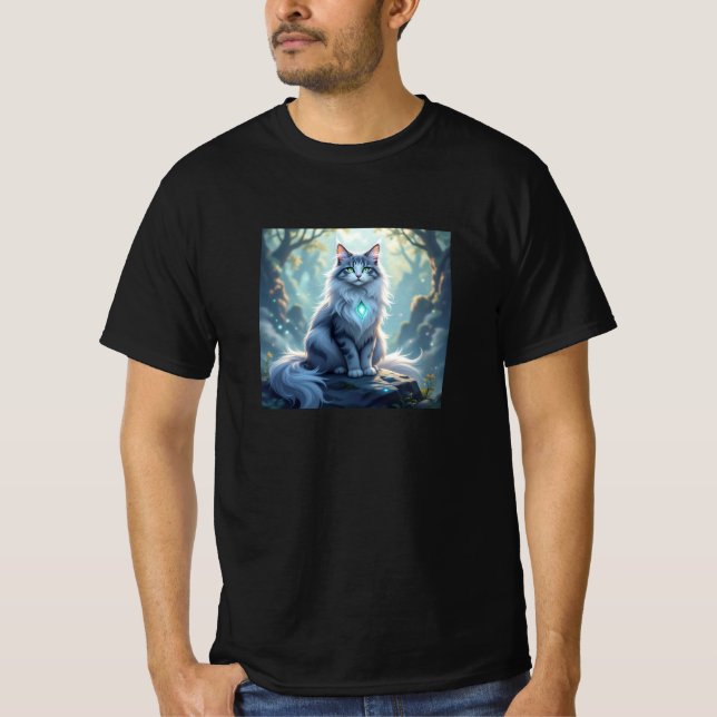 **Majestic Fantasy Cat with Mystical Aura – High F T Shirt (Framsida)