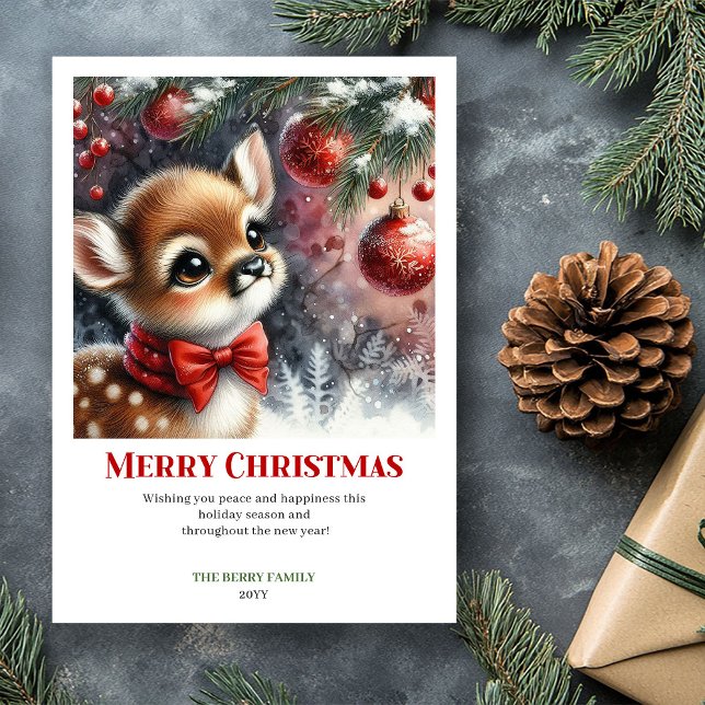 Majestic Fawn Winter Watercolor Christmas Holiday  Julkort (Majestic Fawn Winter Watercolor Christmas Holiday Chris)