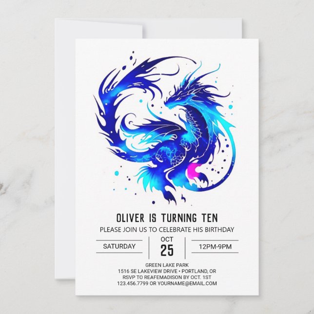 Majestic Fire Breathing Dragon Birthday Inbjudningar (Framsida)