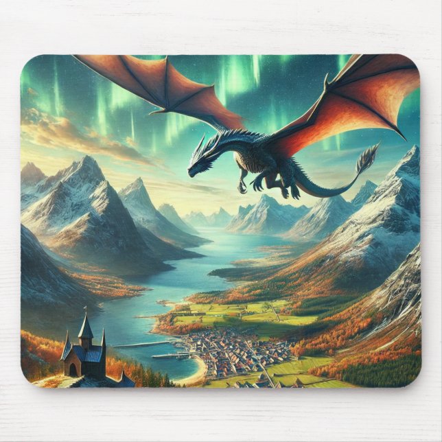 Majestic Flight – Dragon Over Nordic Fjord Musmatta (Framsidan)