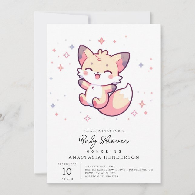 Majestic Fox Baby Shower Inbjudningar (Framsida)