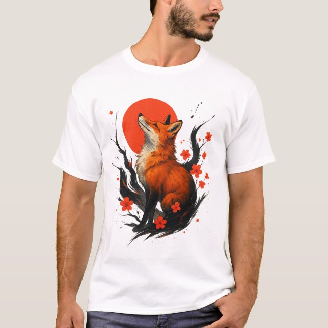 Majestic Fox Under the Rising Sun T Shirt (Framsida)