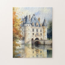 Majestic Fransk Castle Watercolor Puzzle