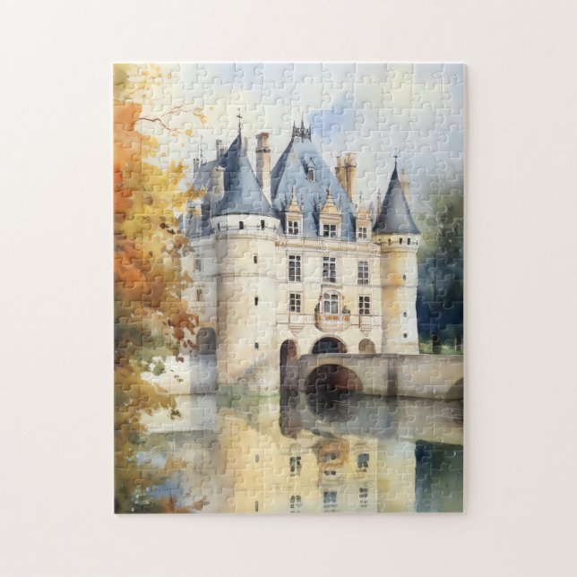 Majestic Fransk Castle Watercolor Puzzle Pussel (Vertikal)