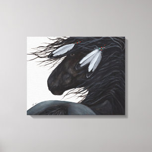 Majestic Friesian Black Horse av BiHrle Canvastryck