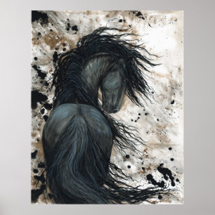 Majestic Friesian Black Stallion Horse av BiHrLe Poster