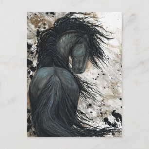 Majestic Friesian Horse by Bihrle Postcard Vykort