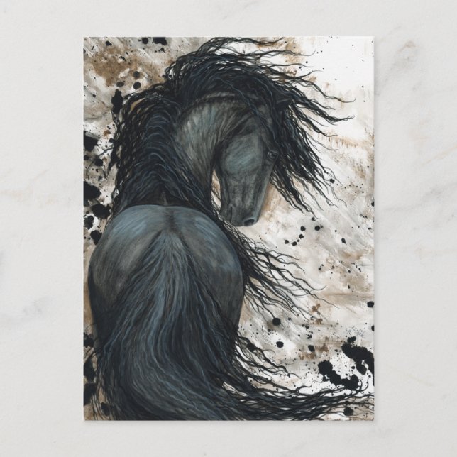 Majestic Friesian Horse by Bihrle Postcard Vykort (Framsida)