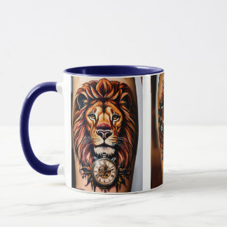 "Majestic Fusion: Lejon Tattoo Design and Clock Ta Mugg