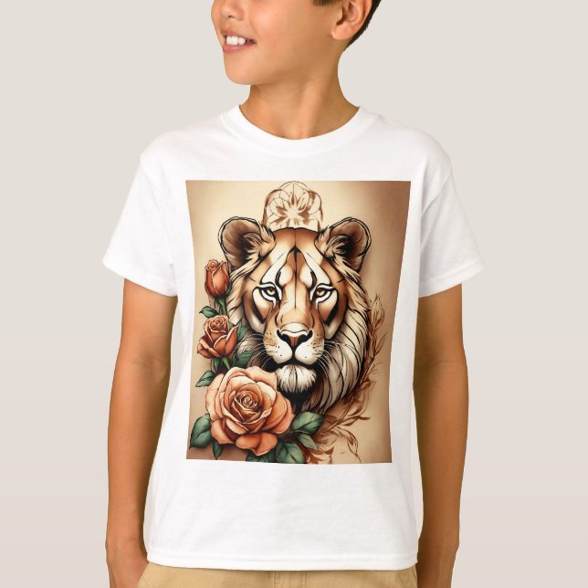 Majestic Fusion: Lioness och Ro Tattoo Sketch T-- T Shirt (Framsida)