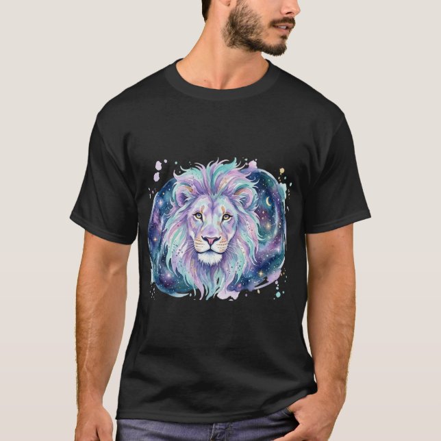 Majestic Galactic Lion Watercolor T-Shirt (Framsida)