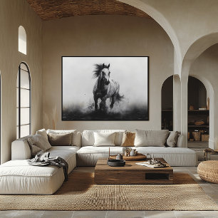 Majestic Galloping Horse in Black and White Poster