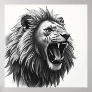Majestic Gaze: Lejona Ansikte Charcol Porträtt Poster