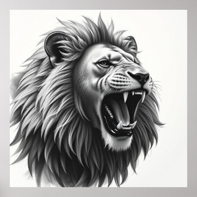 Majestic Gaze: Lejona Ansikte Charcol Porträtt Poster (Framsidan)