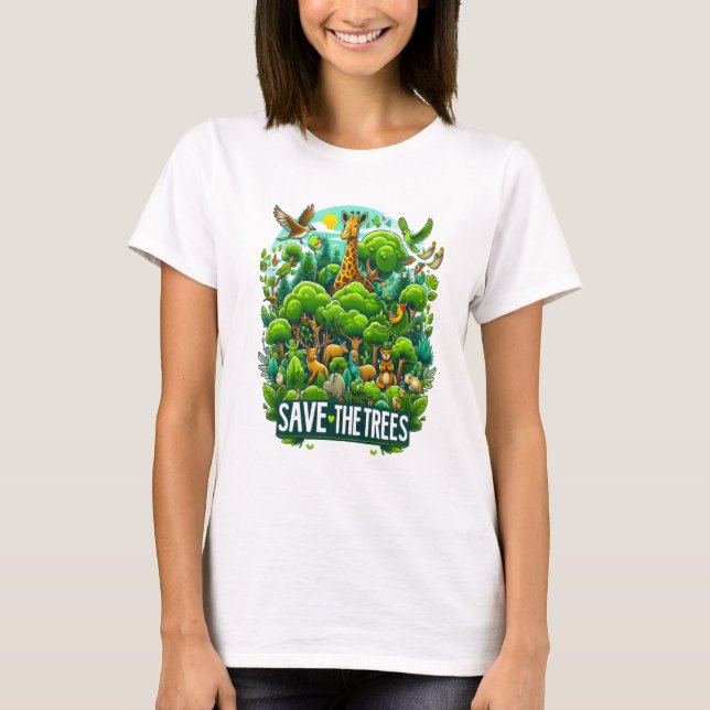 Majestic Giraffe in Forest Harmony T Shirt (Framsida)