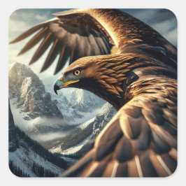 Majestic Golden Eagle in Flight Snowy Mountain Fyrkantigt Klistermärke