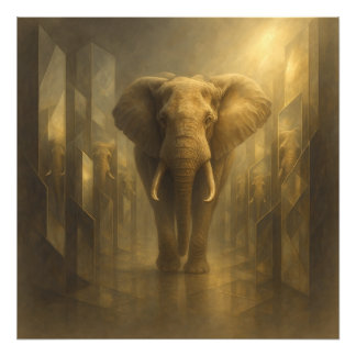 Majestic Golden Elephant in a Mirror Maze – GeoWil Fototryck