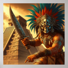 Majestic Golden-Hued Dynamic Aztec Warrior Poster