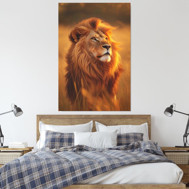 Majestic Golden Lion at Sunset – Canvas Wall Art (Insitu (sovrum))