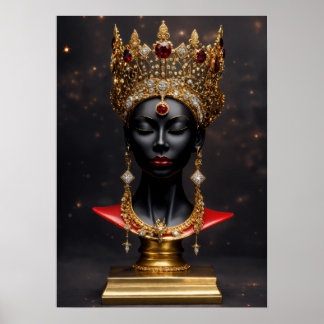 Majestic Grace: Black Woman i Guld Krona Poster