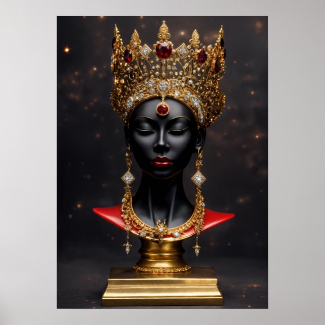 Majestic Grace: Black Woman i Guld Krona Poster (Framsidan)