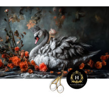 Majestic Grått Svan med Krona Blommigt Decoupage