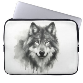 Majestic Grått Varg Stunning Watercolor Wildlife Laptop Fodral
