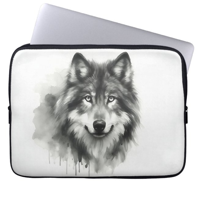 Majestic Grått Varg Stunning Watercolor Wildlife Laptop Fodral (Framsidan)
