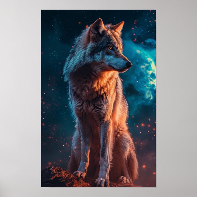 Majestic Grått Varg Wildlife Poster (Framsidan)