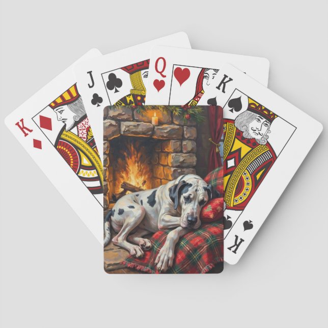 Majestic Great Dane Asleep by Fireplace Cozy Casinokort (Baksidan)