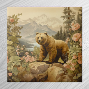 Majestic Grizzly Bear in a Forest Kakelplatta