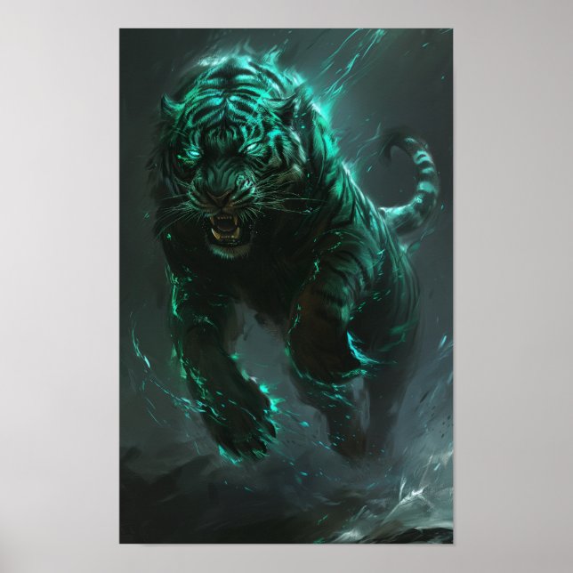 Majestic Grönt Tiger Porträtt Poster (Framsidan)