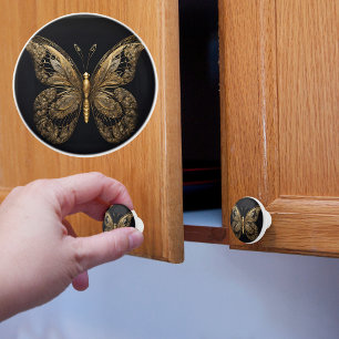 Majestic Guld Butterfly on Black Knopp