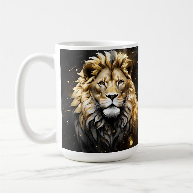 Majestic Guld och Grått Male Lejon Kaffemugg (Vänster)
