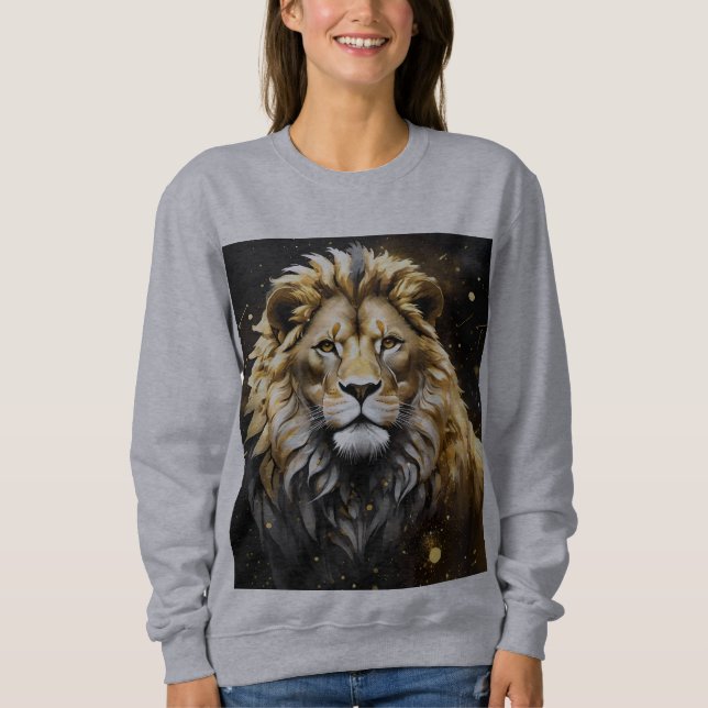 Majestic Guld och Grått Male Lejon T Shirt (Framsida)