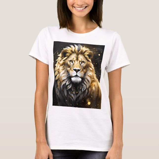 Majestic Guld och Grått Male Lejon T Shirt (Framsida)