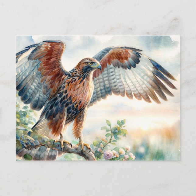 Majestic Hawk Watercolor Bird of Be Vykort (Framsida)