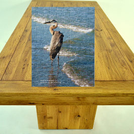 Majestic Heron Bird Beach Blue Vågar Photo Puzzle Pussel
