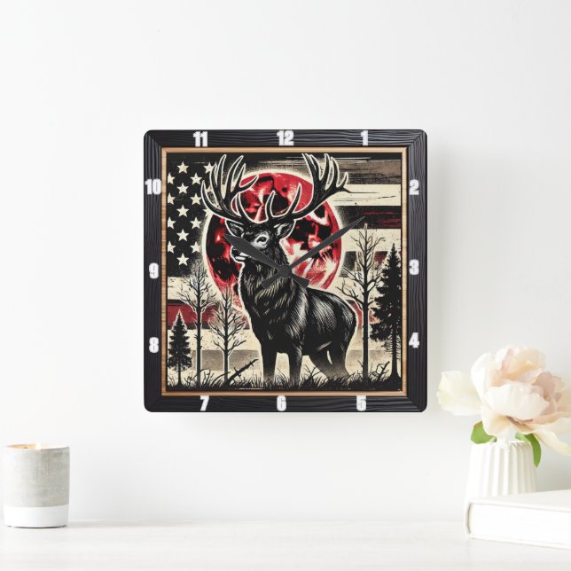 Majestic Hjort Forest Natature Fyrkantig Klocka (Hem)
