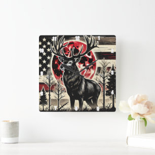 Majestic Hjort Impressive Antlers Forest Nature Fyrkantig Klocka